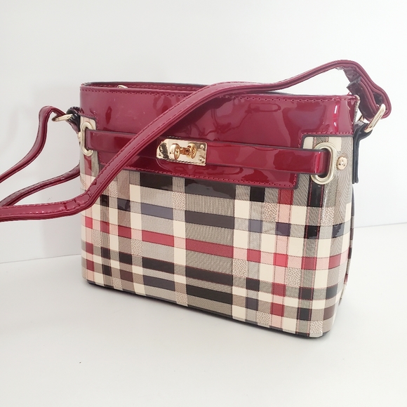 Diophy Red Checkered Patent Leather Crossbody Purse - Picture 3 of 10